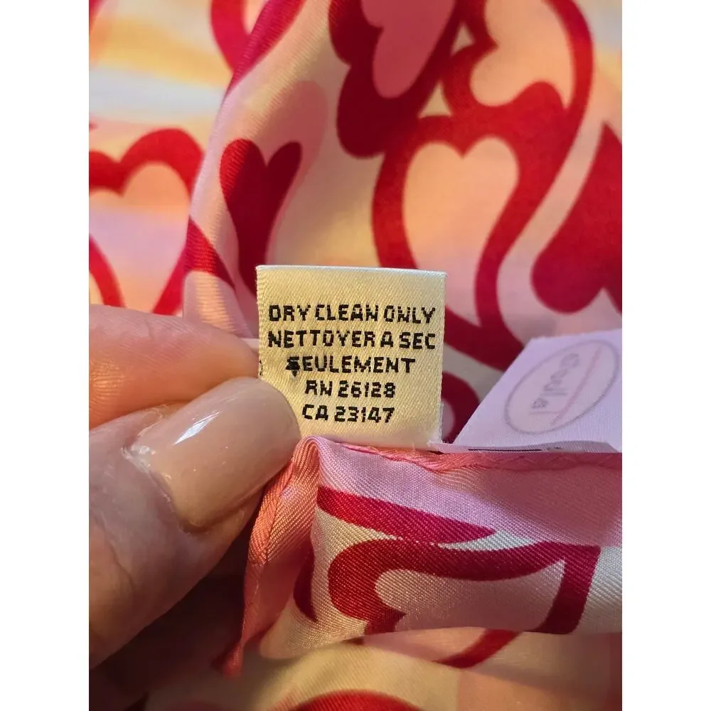 Vintage Talbots Scarf 100% Silk Heart Print 21in x in 21in Pink Red Romantic - Picture 3 of 6